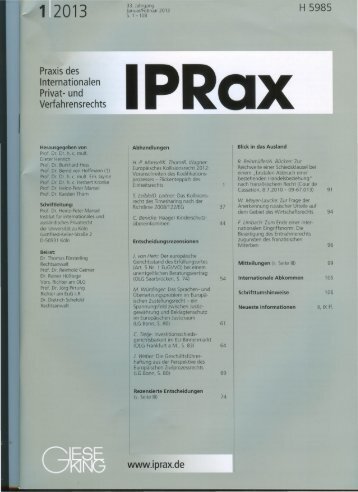 Praxis des Internationalen Privat- und Verfahrensrechts www.iprax.de