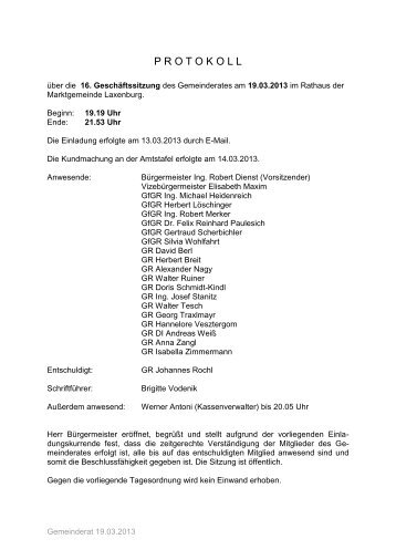 Protokoll über die 16. Geschäftssitzung des - in Laxenburg