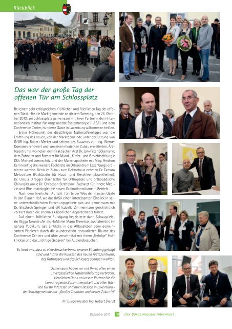 Der Bürgermeister informiert, Folge 6, Dezember 2013 - in Laxenburg