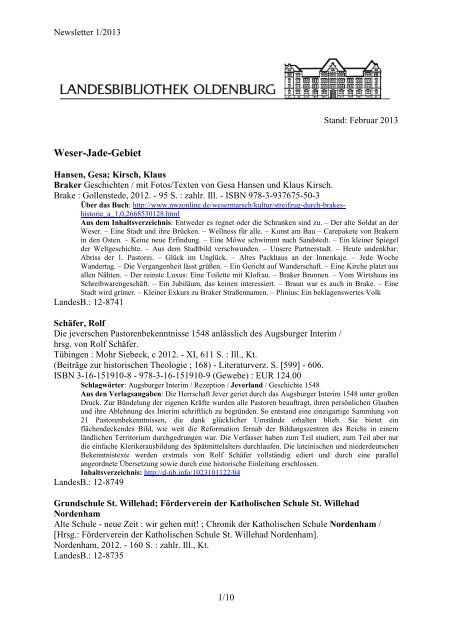 Newsletter 1/2013 - der Landesbibliothek Oldenburg