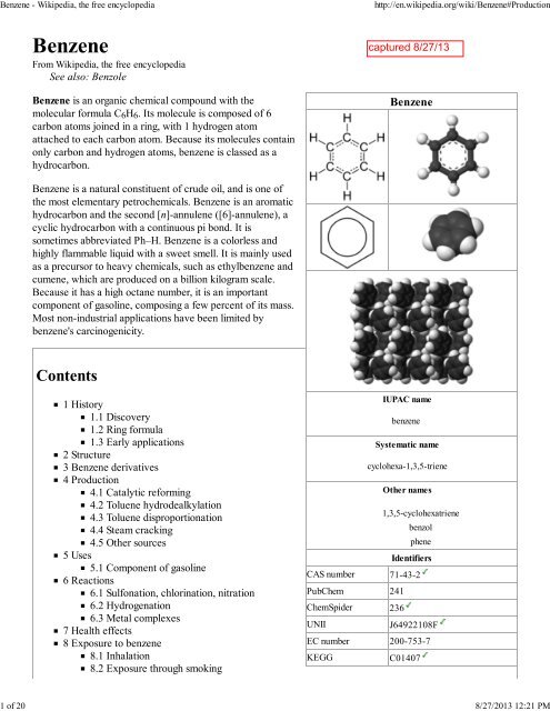 Benzene - Wikipedia, the free encyclopedia - Library of the US ...