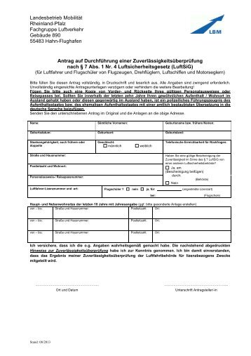 Antrag ZVÜ Luftfahrer - Landesbetrieb Mobilität - in Rheinland-Pfalz