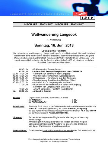 Wattwanderung Langeook Sonntag, 16. Juni 2013