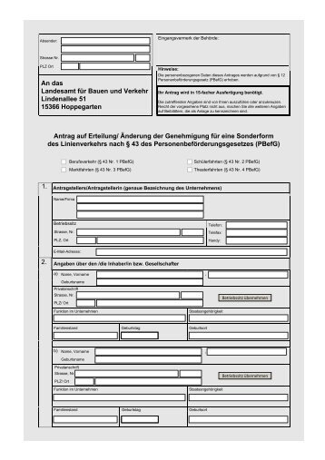 Antrag für Sonderlinienverkehr - LBV