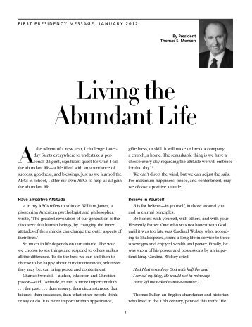 Living the Abundant Life - The Church of Jesus Christ of Latter-day ...