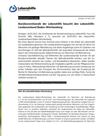 Pressemitteilung 26.03.2013 - Lebenshilfe Baden-Württemberg