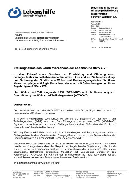 Stellungnahme des Landesverbandes der Lebenshilfe NRW e.V.