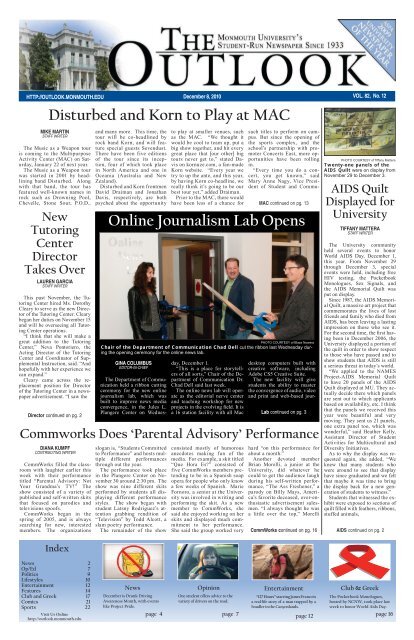Volume 82, No. 12, December 08, 2010 - The Outlook - Monmouth ...