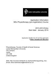 Application Information MSc Physiotherapy (pre-registration) Course ...