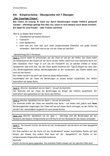 KS: Körperschema – Übungsreihe mit 7 Übungen „Der traurige Clown“