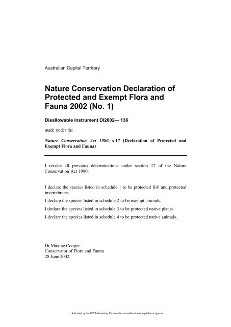 Nature Conservation Declaration Of Protected And Exempt Flora