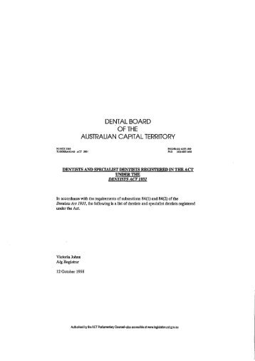 dental board of the australian capital territory - ACT Legislation ...