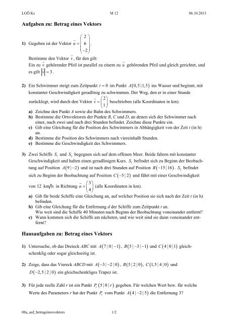 Betrag Eines Vektors Lehrer Uni Karlsruhe Rai