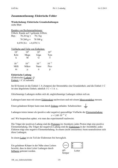 Zusammenfassung Elektrische Felder Lehrer Uni Karlsruhe Rai