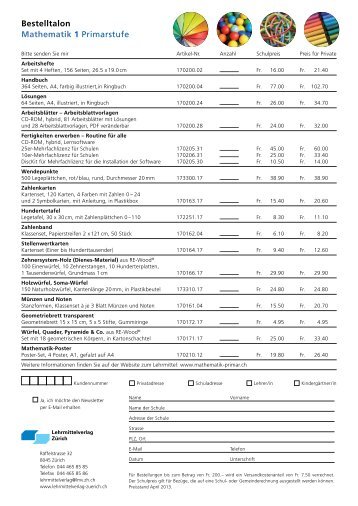 Bestelltalon 2013 Mathematik 1-3 Primarstufe - Lehrmittelverlag Zürich