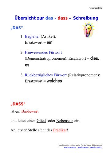 Übersicht zur das - dass – Schreibung - Lehrerweb