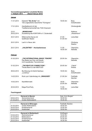 Veranstaltungen 2014 - Leinefelde-Worbis Informationen