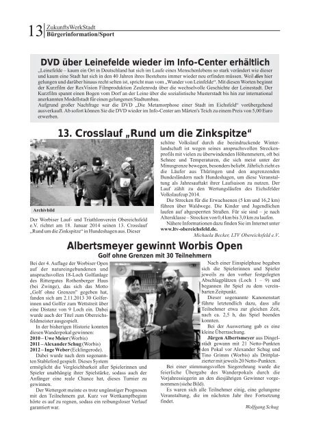 ZukunftsWerkStadt Ausgabe Dezember 2013 - Stadt Leinefelde ...