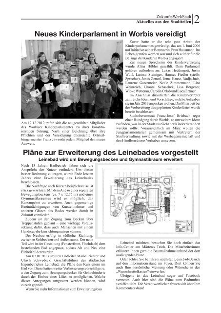 ZukunftsWerkStadt Ausgabe Januar/Februar 2013 - Stadt Leinefelde ...