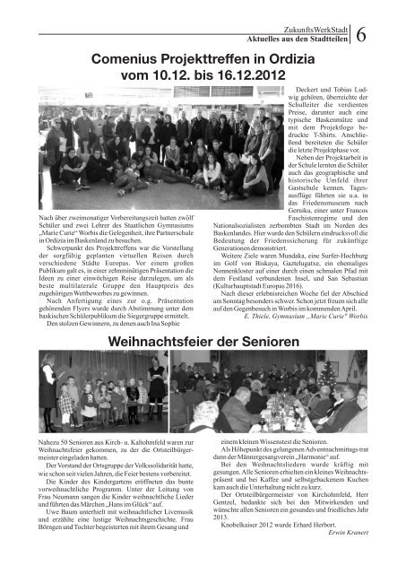 ZukunftsWerkStadt Ausgabe Januar/Februar 2013 - Stadt Leinefelde ...