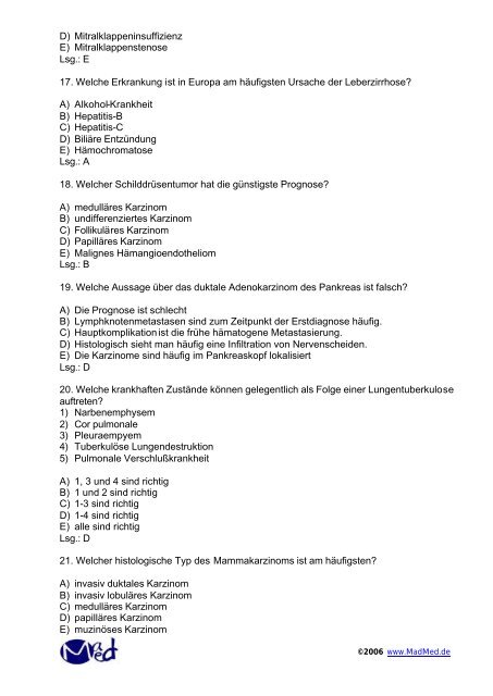 Klausur für den Demonstrationskurs Spezielle Pathologie WS 97 ...