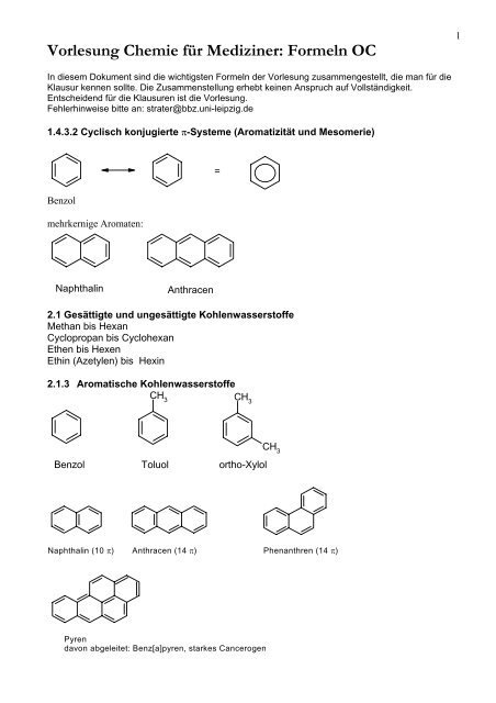 Chemie Für Mediziner Leipzig Vorlesung Chemie für Mediziner: Formeln OC - Leipzig-Medizin.de