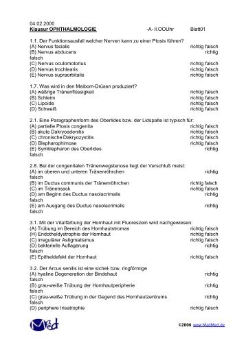 04.02.2000 Klausur OPHTHALMOLOGIE - Leipzig-Medizin.de