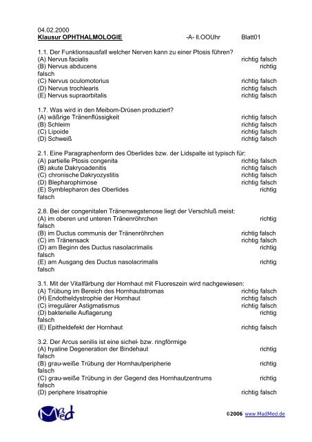 04.02.2000 Klausur OPHTHALMOLOGIE - Leipzig-Medizin.de