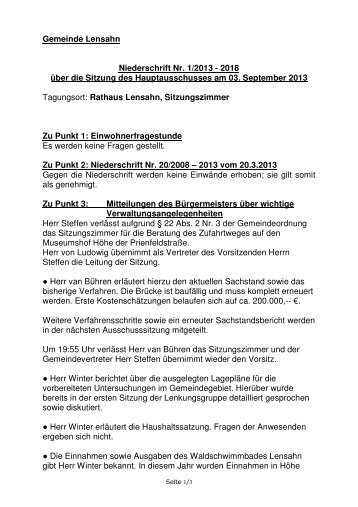 Protokoll zur Sitzung des Hauptausschusses am 03.09.13 - Lensahn