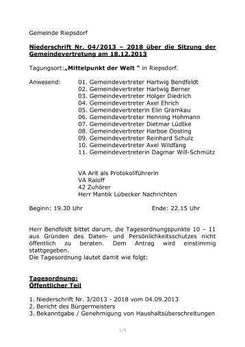 Gemeinde Harmsdorf Niederschrift Nr. 03/ 2013 – 2018 ... - Lensahn