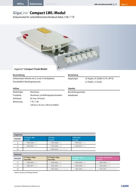 GigaLine® Verkabelungssysteme in LWL für ... - Leoni