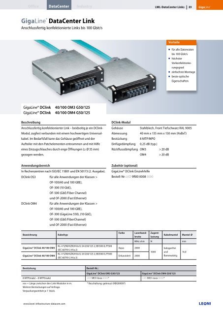 GigaLine® Verkabelungssysteme in LWL für ... - Leoni