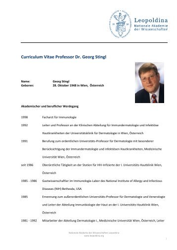 Curriculum Vitae Professor Dr. Georg Stingl - Leopoldina