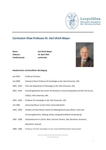 Curriculum Vitae Professor Dr. Karl Ulrich Mayer - Leopoldina