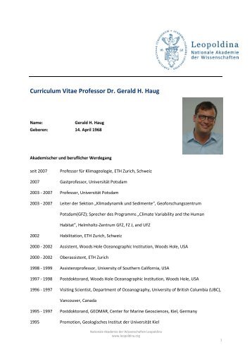 Curriculum Vitae Professor Dr. Gerald H. Haug - Leopoldina