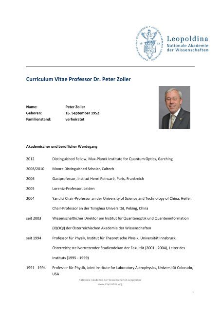 CV Peter Zoller - Leopoldina