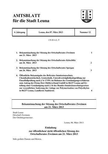 AMTSBLATT für die Stadt Leuna vom 07. März 2013 (Nummer 12)