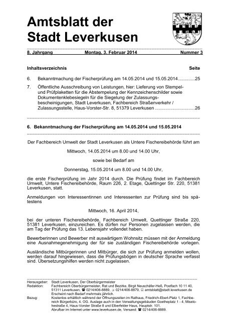 Amtsblatt Nr 3 Vom 3 Februar 2014 Stadt Leverkusen