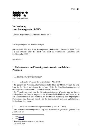 Verordnung zum Steuergesetz (StGV) - SAR - Kanton Aargau