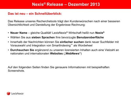 Nexis® Release – Dezember 2013 Das ist neu - LexisNexis