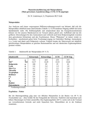 Mastschweinefütterung mit Maisprodukten (Mais-getrocknet ...