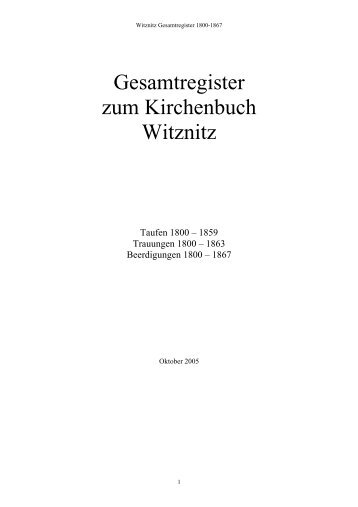 Gesamtregister zum Kirchenbuch Witznitz