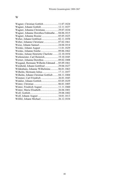 Gesamtregister zum Kirchenbuch Witznitz