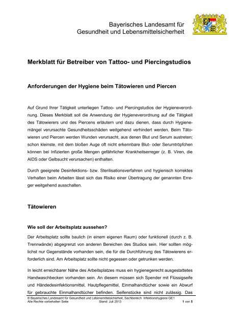 Merkblatt für Betreiber von Tatoo- und Piercingstudios - Bayerisches ...