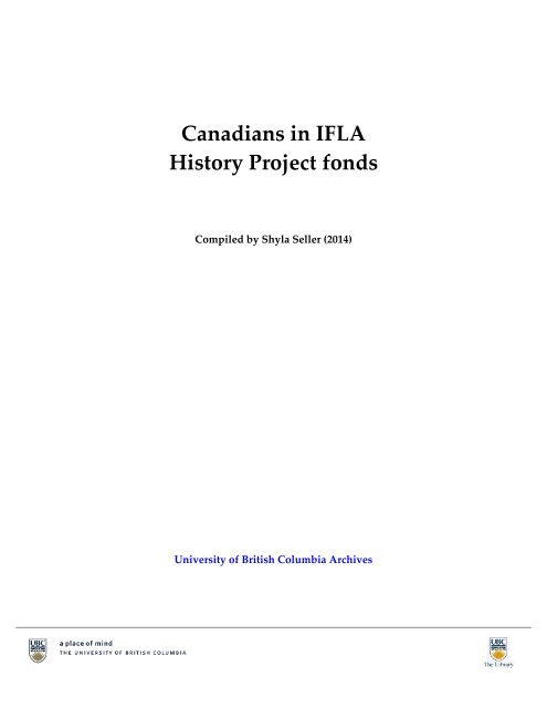 Canadians in IFLA History Project fonds - UBC Library - University of ...