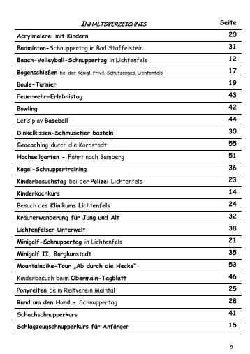 Sommerferienprogramm Inhalt - Landkreis Lichtenfels