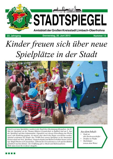 Kinder freuen sich über neue Spielplätze in der Stadt - Limbach ...