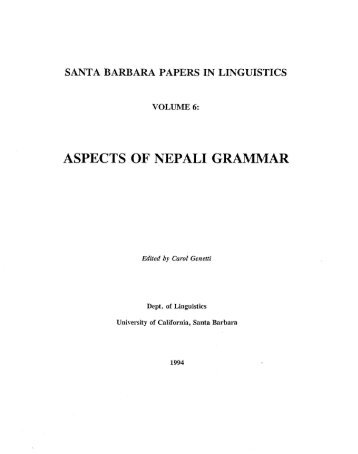 (1994) – Aspects of Nepali Grammar - Department of Linguistics