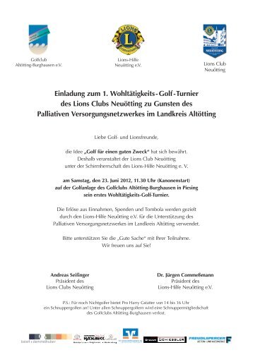 Einladung zum 1. Wohltätigkeits-Golf-Turnier ... - Lions Bayern Süd