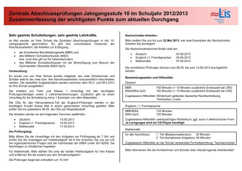 Zentrale AbschlussprÃ¼fungen Jahrgangsstufe 10_HB ... - LIS - Bremen